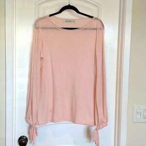 Zara Soft Knit Whisper Pink Slouchy Oversized Tie Sleeve Sweater SM